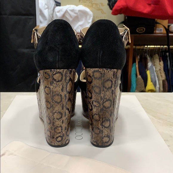 JIMMY CHOO FOLLY EXOTIC SNAKESKIN AND SUEDE PLATFORM SANDALS BLACK SIZE 8, 8.5 - Picture 3 of 7